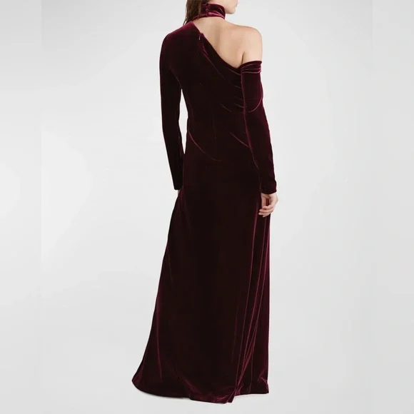 Zac PosenAsymmetric Long-Sleeve Mock-Neck Velvet Dress